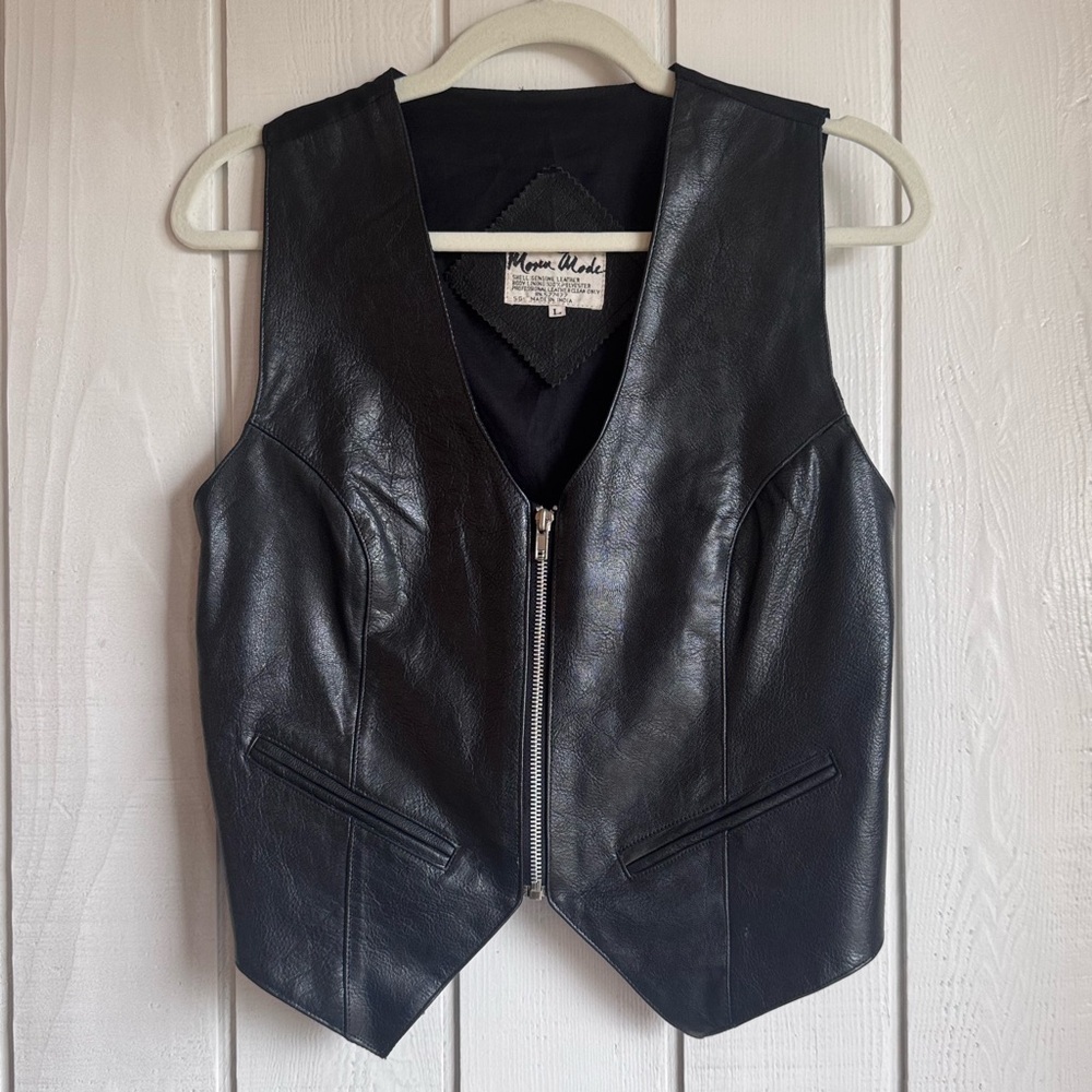 Vintage 90s Mona Mode Black Leather Vest